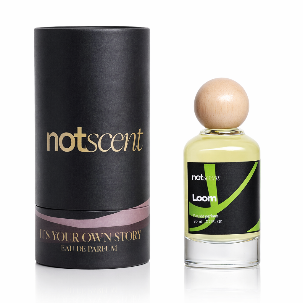 notscent perfume bottle and packaging on a white background