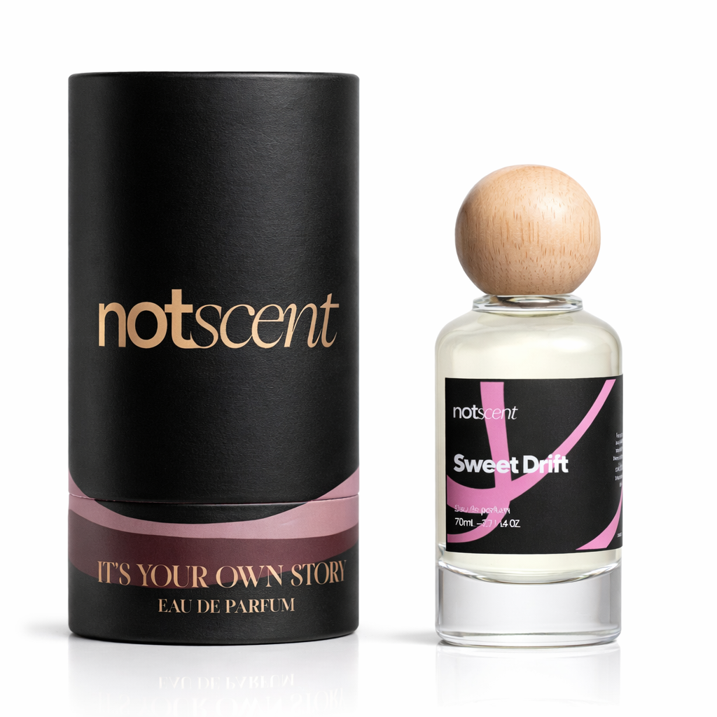 Notscents Sweetdrift perfume bottle with packaging on a white background